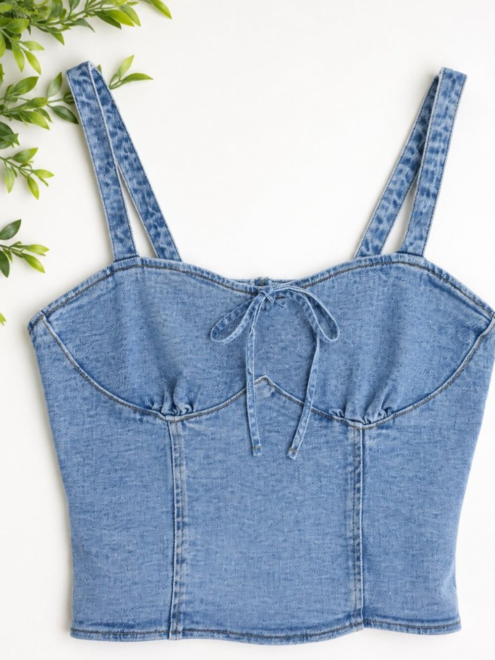 Forever 21 Denim Corset Bustier Crop Top Y2K Coquette Size L
